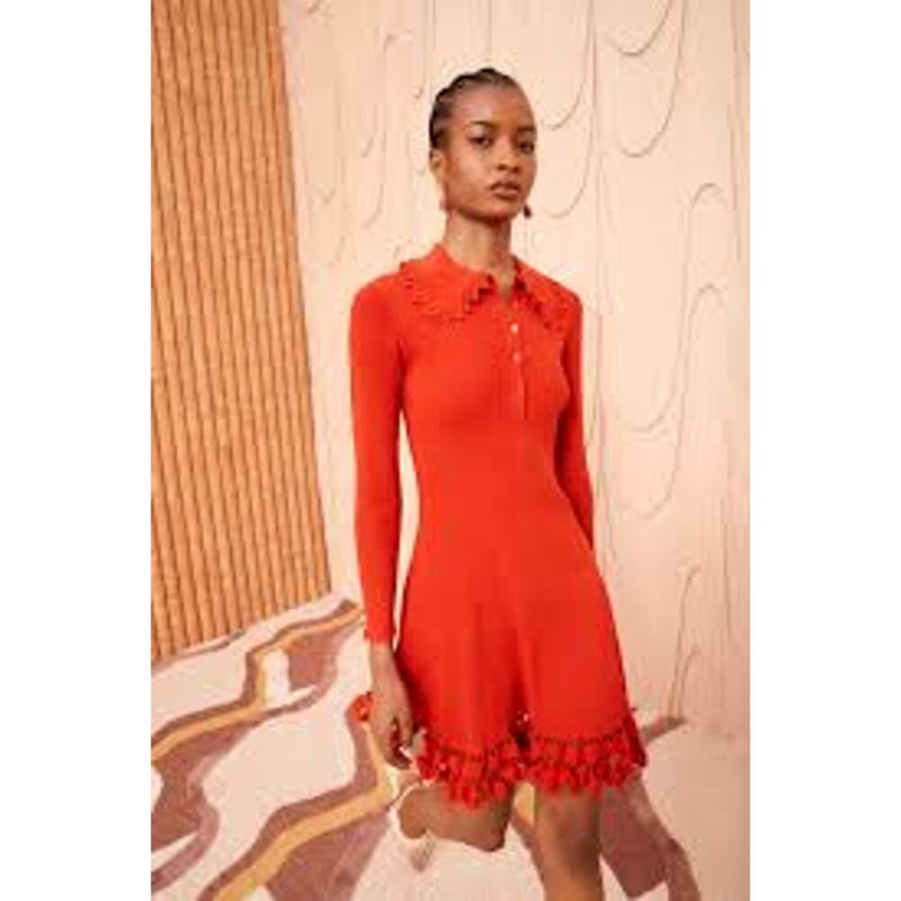 Ulla Johnson Cybil Tulip-Edge Rib Knit Mini Dress Carnelian Size M NWT - Picture 2 of 10